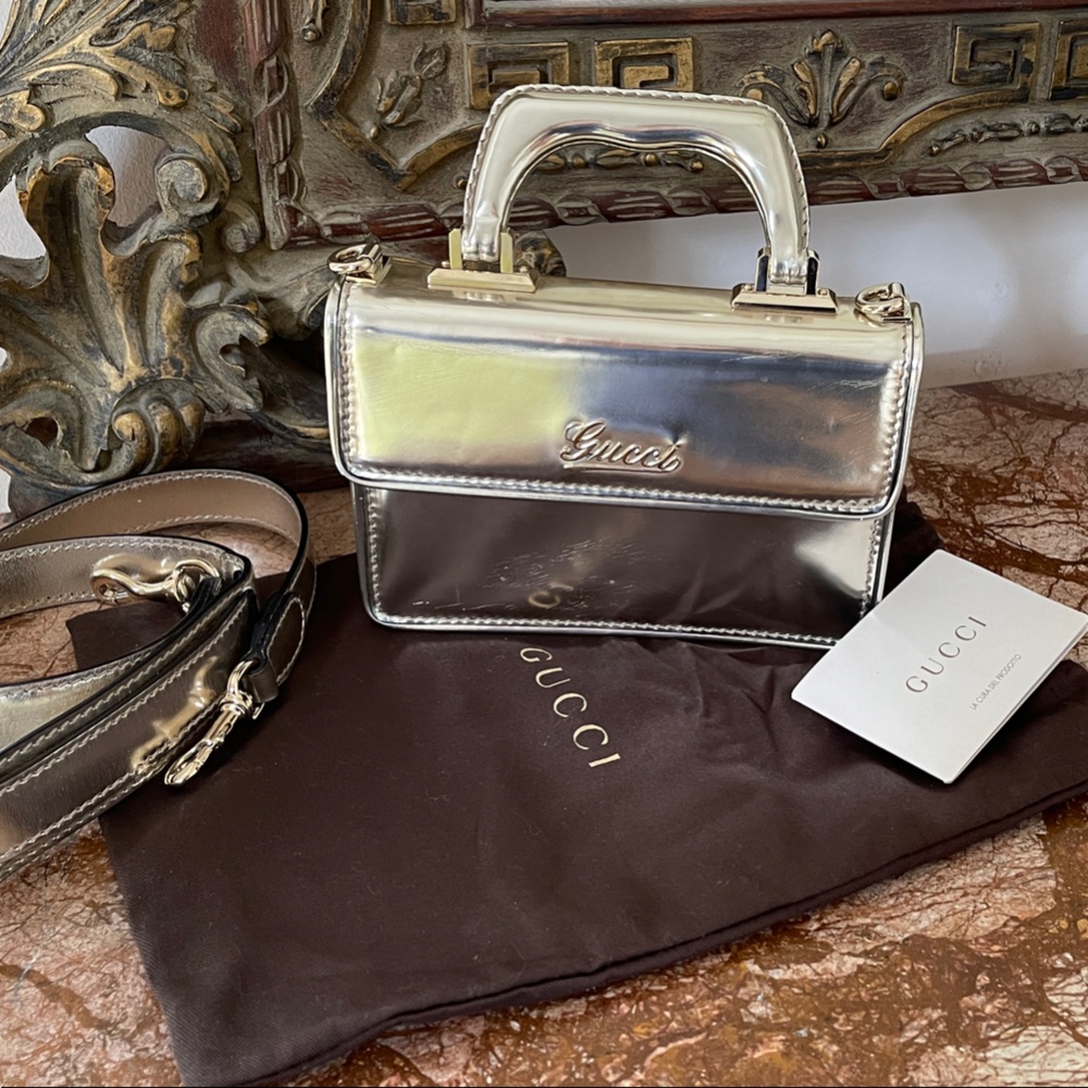 Gucci Vintage Metallic Silver Mini Top-Handle Bag( Milan Fashion Show)